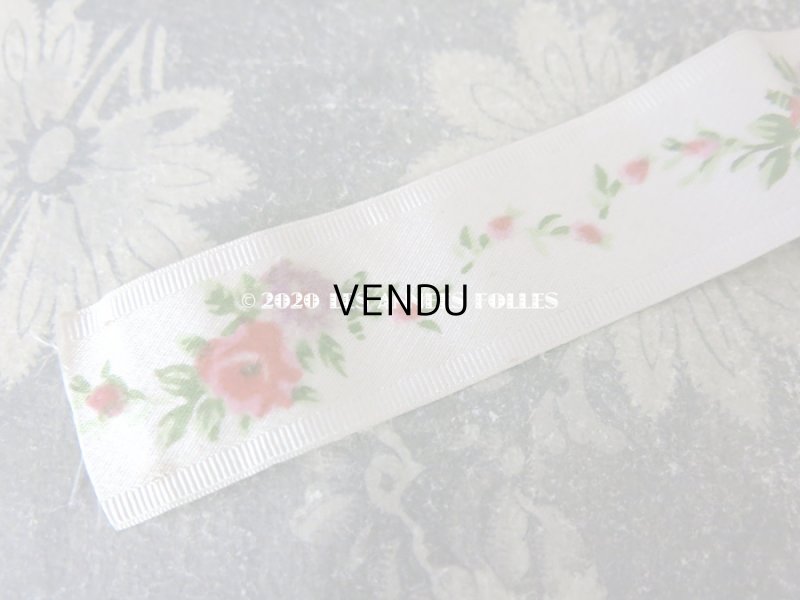 画像3: 1900年代 アンティーク シルクサテン&ベルベットのリボン 薔薇のハンドペイント 69cm 2.7cm幅