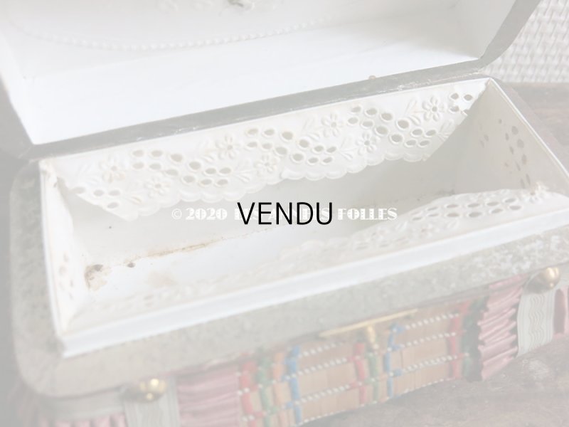 画像14: 19世紀 アンティーク ナポレオン3世時代 お菓子箱 ハンドル付き 花模様のレースペーパー チョコレートボックス 木箱 