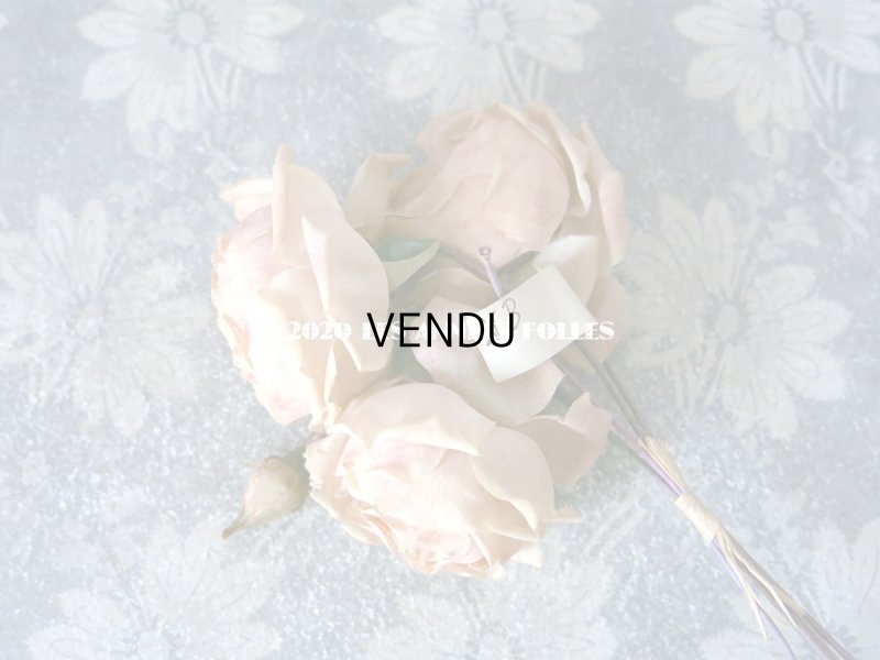 画像13: 未使用 ラベル付き アンティーク 薔薇の布花 淡いピンク カップ咲き コサージュ