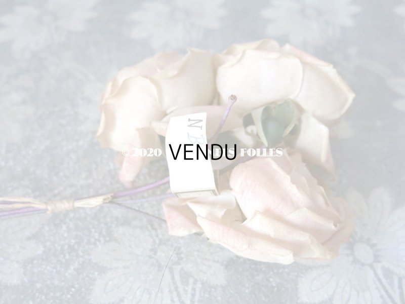 画像5: 未使用 ラベル付き アンティーク 薔薇の布花 淡いピンク カップ咲き コサージュ