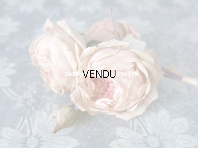 画像7: 未使用 ラベル付き アンティーク 薔薇の布花 淡いピンク カップ咲き コサージュ