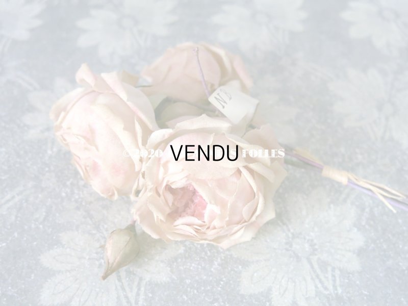 画像3: 未使用 ラベル付き アンティーク 薔薇の布花 淡いピンク カップ咲き コサージュ