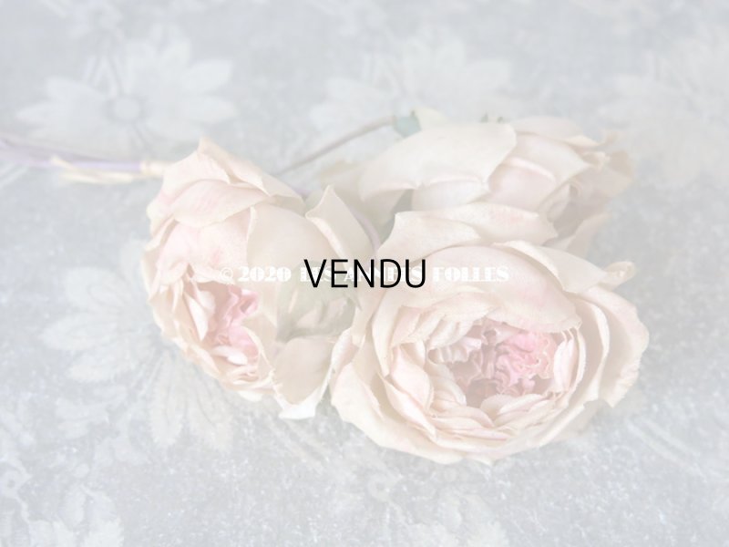 画像10: 未使用 ラベル付き アンティーク 薔薇の布花 淡いピンク カップ咲き コサージュ