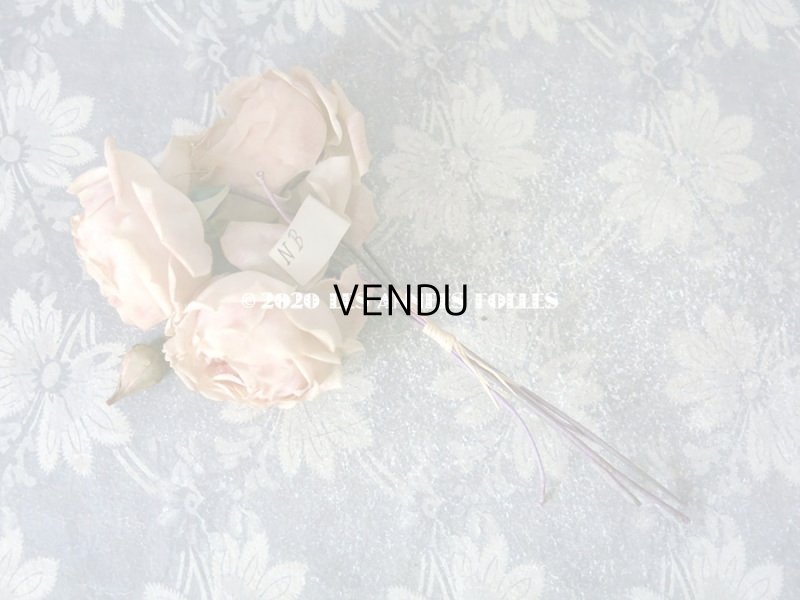 画像14: 未使用 ラベル付き アンティーク 薔薇の布花 淡いピンク カップ咲き コサージュ