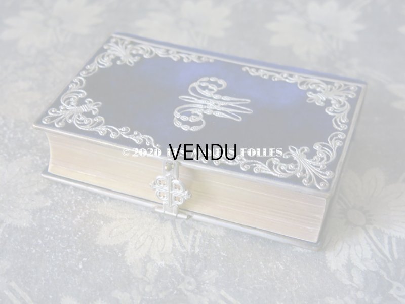 画像5: 1870年 アンティーク ミサ典書 ダークブルーのベルベット