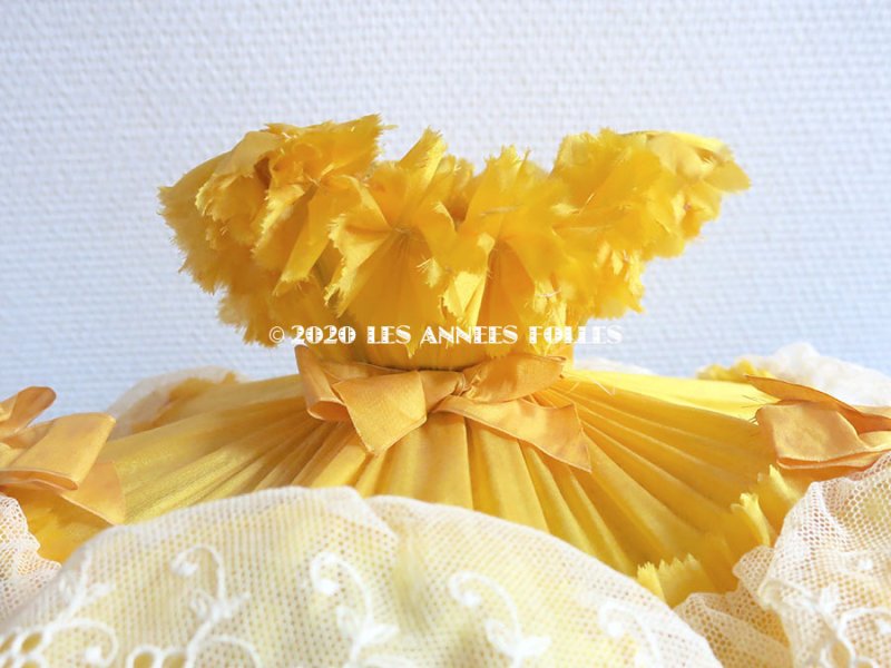 画像6: *蚤の市* 未使用 ラベル付 1900年頃 アンティーク ランプシェード フリル&レース シルク製 山吹色 ブドワール - AU BON MARCHE -