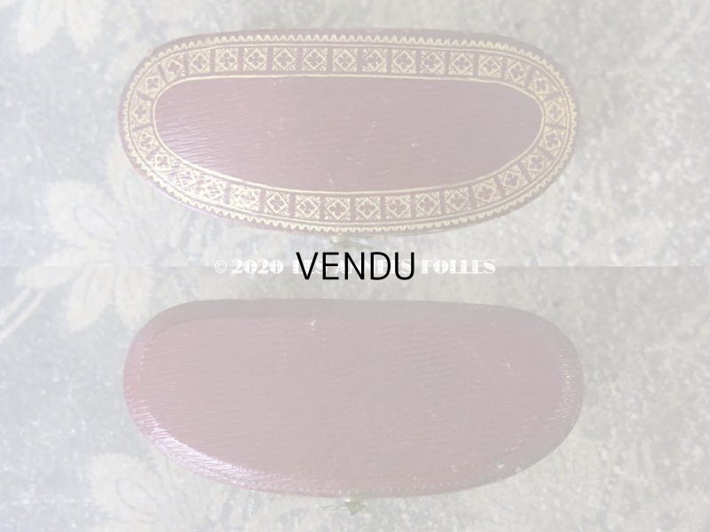 画像5: 【クリスマスセール2020対象外】 アンティーク  本革製 金彩入り ジュエリーボックス ピンブローチ用 ボルドー