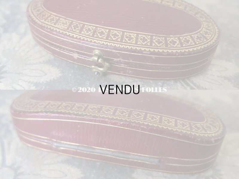 画像6: 【クリスマスセール2020対象外】 アンティーク  本革製 金彩入り ジュエリーボックス ピンブローチ用 ボルドー