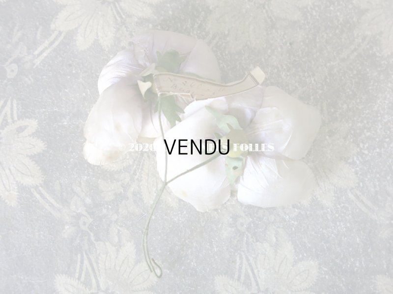 画像3: 未使用 ラベル付き アンティーク シルク製 薔薇の布花 クォーターロゼット咲き コサージュ 淡いパープル