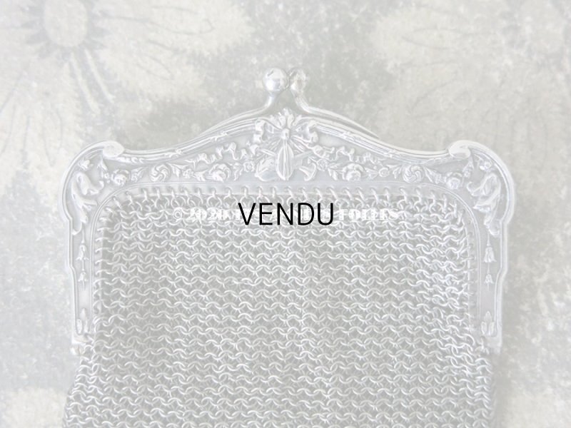 画像7: 1900年代 アンティーク シルバー製 メタルメッシュ コインケース 内ポケット付 花かご＆薔薇とリボンのガーランド