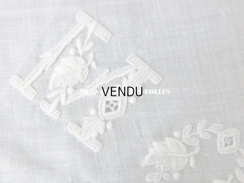 画像5: 19世紀 アンティーク  結婚式のハンカチ 【MQ】 菫のホワイトワーク & 手編みのヴァランシエンヌレース