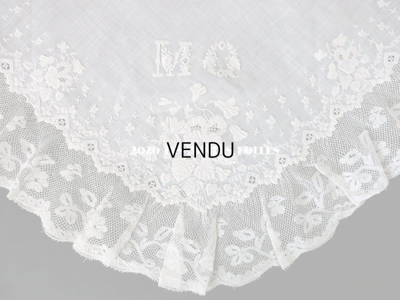 画像3: 19世紀 アンティーク  結婚式のハンカチ 【MQ】 菫のホワイトワーク & 手編みのヴァランシエンヌレース