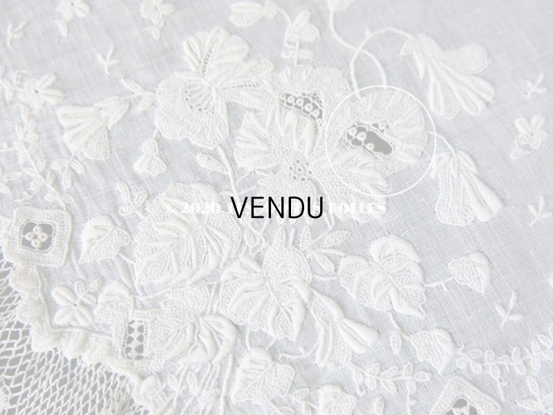 画像11: 19世紀 アンティーク  結婚式のハンカチ 【MQ】 菫のホワイトワーク & 手編みのヴァランシエンヌレース