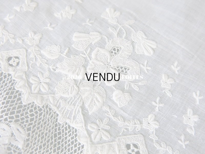 画像9: 19世紀 アンティーク  結婚式のハンカチ 【MQ】 菫のホワイトワーク & 手編みのヴァランシエンヌレース