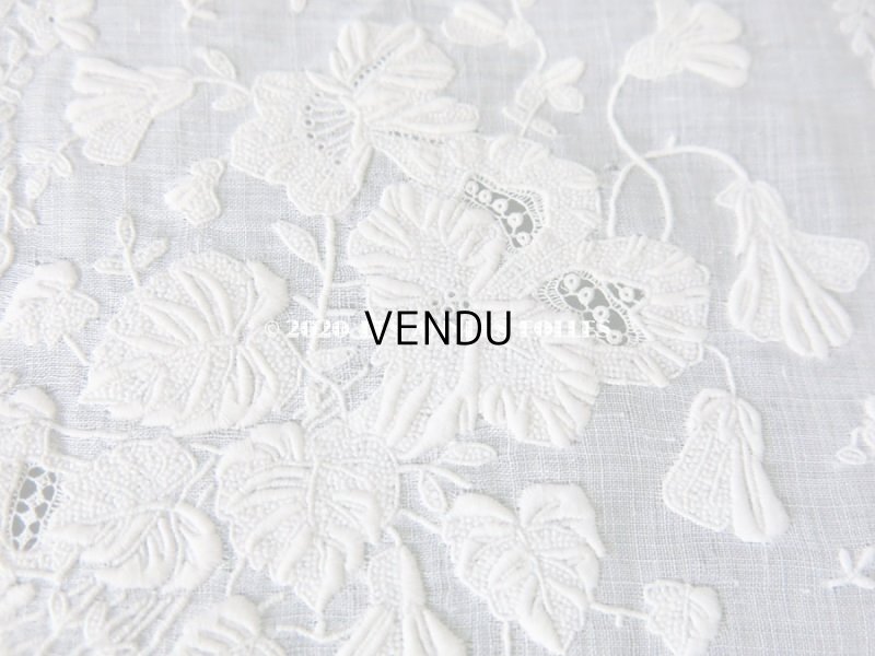 画像7: 19世紀 アンティーク  結婚式のハンカチ 【MQ】 菫のホワイトワーク & 手編みのヴァランシエンヌレース