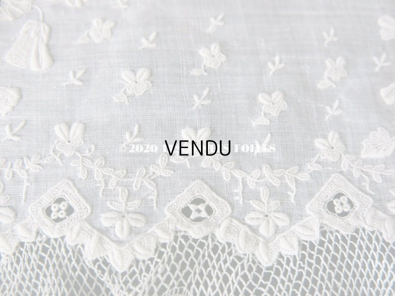 画像8: 19世紀 アンティーク  結婚式のハンカチ 【MQ】 菫のホワイトワーク & 手編みのヴァランシエンヌレース