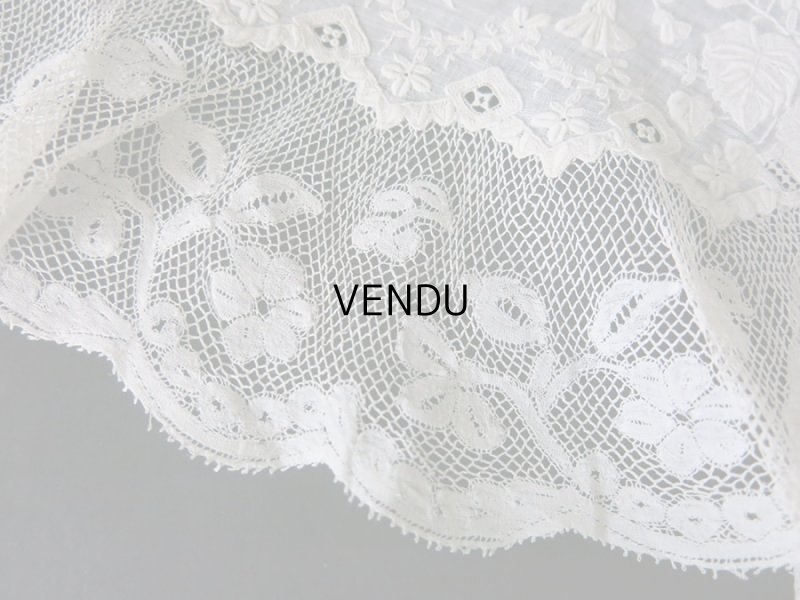 画像10: 19世紀 アンティーク  結婚式のハンカチ 【MQ】 菫のホワイトワーク & 手編みのヴァランシエンヌレース