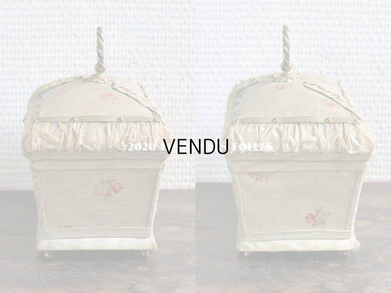 画像5: 【クリスマスセール2020対象外】 19世紀 アンティーク ナポレオン3世時代 お菓子箱  ピンクの薔薇模様のファブリック　ハンドル付き チョコレートボックス 木箱 