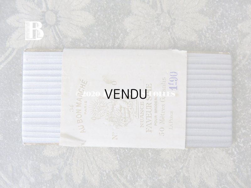 画像7: 【クリスマスセール2020対象外】 アンティーク  50m巻 リボン刺繍 & ロココトリム用 シルク製 リボン 淡いラベイイダー色 4mm幅 NUANCE FAVEUR SOIE POUR BRODERIE - AU BON MARCHE -