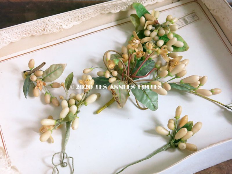 画像4: 未使用 アンティーク レースペーパー付ボックス入り&台紙付 ワックスフラワーのセット ウェディング 結婚式