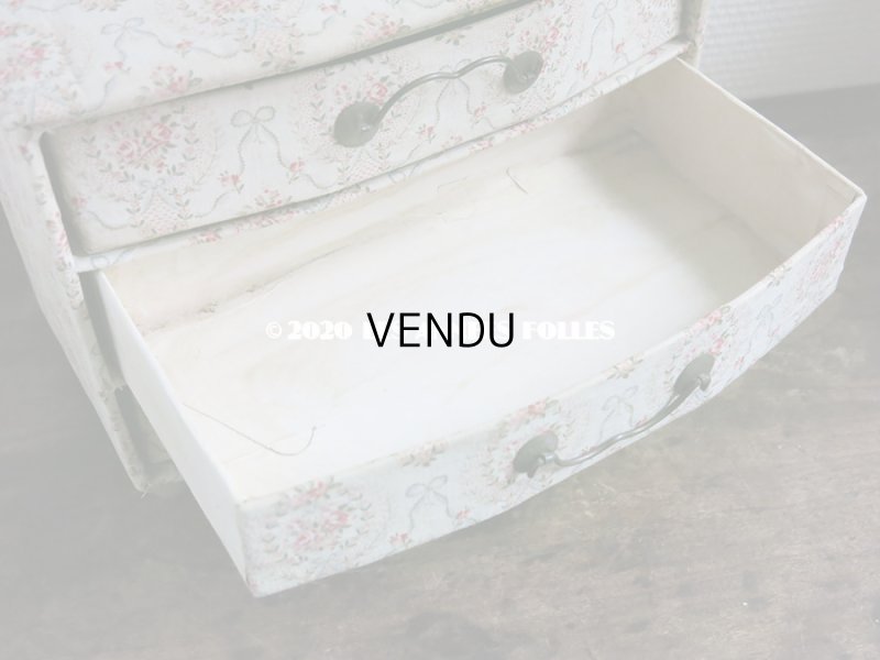 画像7: 1900年代 アンティーク 薔薇のメダイヨン&水色のリボン カルトナージュボックス 3段 26.3×14.9×19.1cm