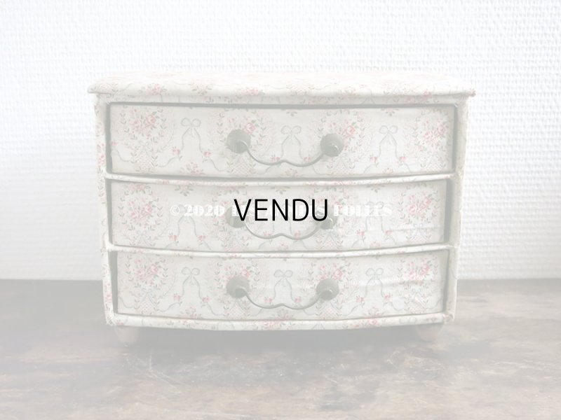 画像3: 1900年代 アンティーク 薔薇のメダイヨン&水色のリボン カルトナージュボックス 3段 26.3×14.9×19.1cm