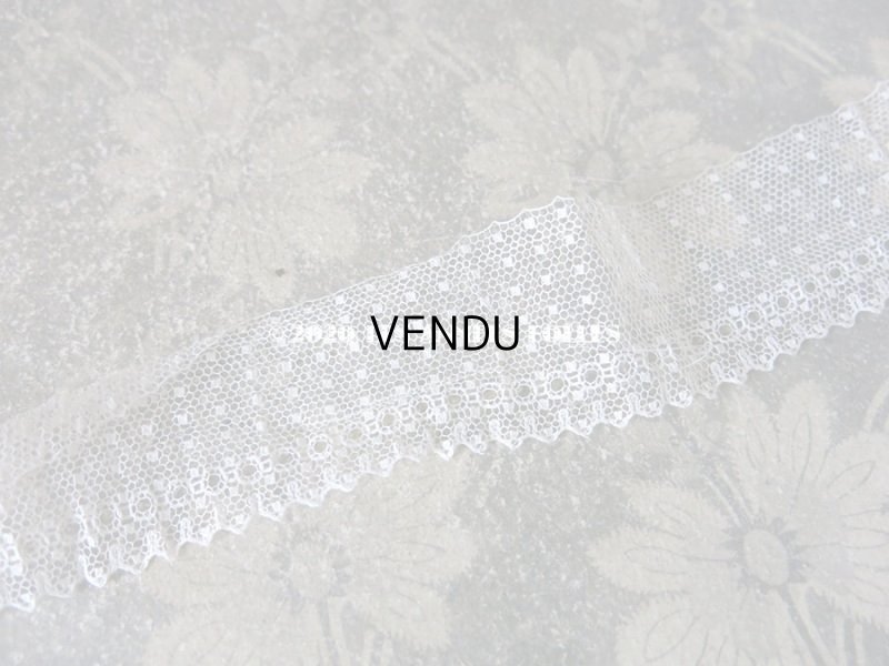 画像6: アンティーク ドット柄 チュールレースのプリーツリボン オフホワイト  幅4.2cm