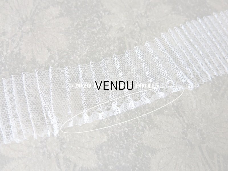 画像3: アンティーク ドット柄 チュールレースのプリーツリボン オフホワイト  幅4.2cm