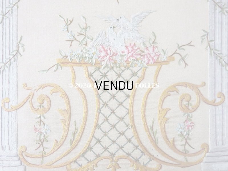 画像19: 1900年代 アンティーク 大きなリボンが結ばれた カルトナージュ  カードホルダー  リボンと花のガーランド＆白鳩 