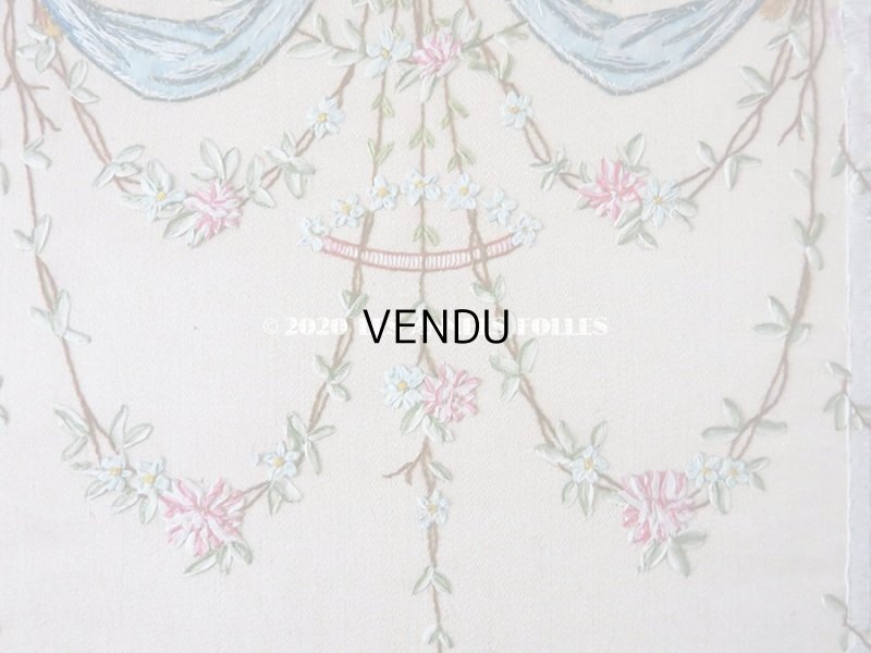 画像18: 1900年代 アンティーク 大きなリボンが結ばれた カルトナージュ  カードホルダー  リボンと花のガーランド＆白鳩 