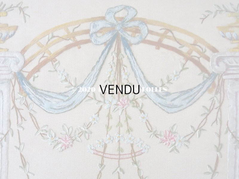 画像17: 1900年代 アンティーク 大きなリボンが結ばれた カルトナージュ  カードホルダー  リボンと花のガーランド＆白鳩 