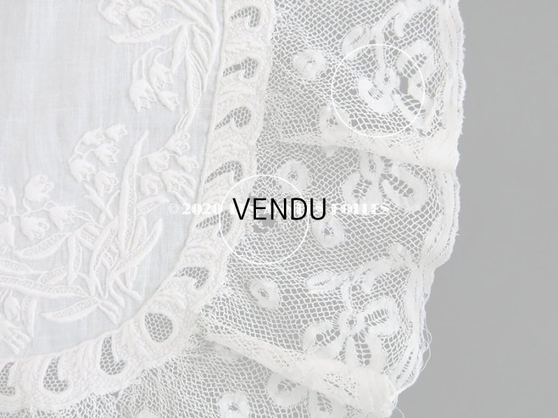 画像11: 19世紀 アンティーク  結婚式のハンカチ 【MM】 鈴蘭のホワイトワーク & 手編みのヴァランシエンヌレース