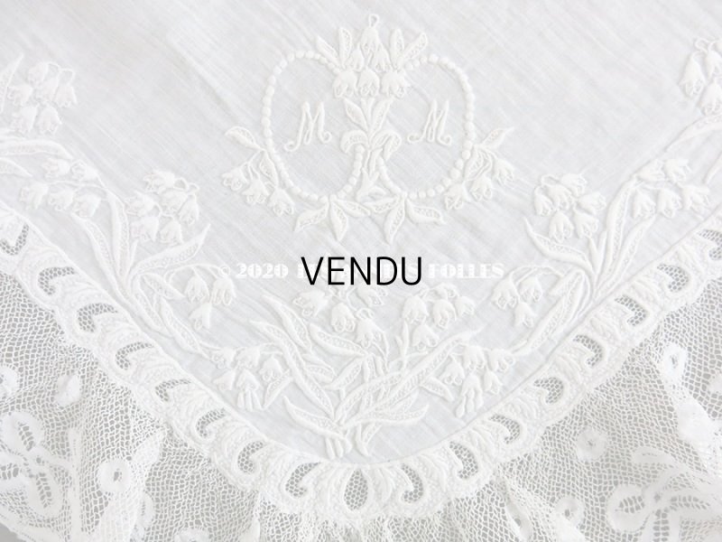 画像4: 19世紀 アンティーク  結婚式のハンカチ 【MM】 鈴蘭のホワイトワーク & 手編みのヴァランシエンヌレース