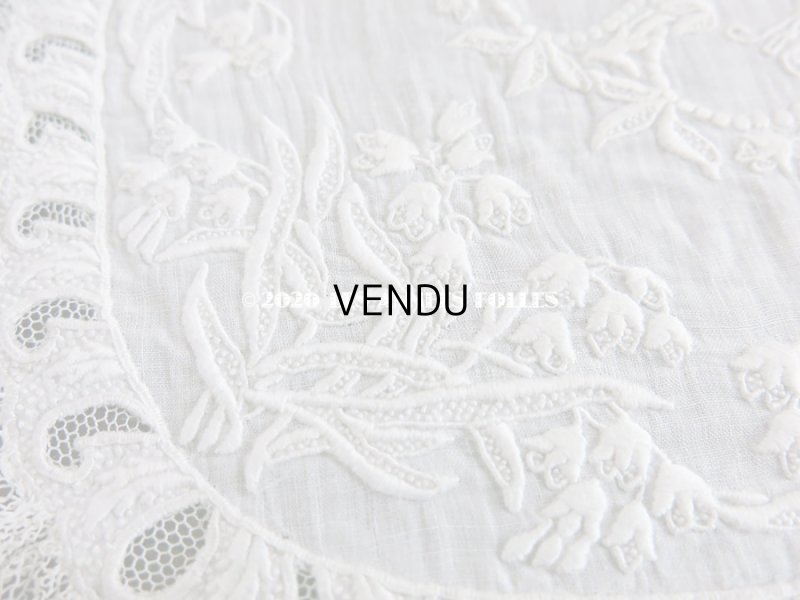 画像8: 19世紀 アンティーク  結婚式のハンカチ 【MM】 鈴蘭のホワイトワーク & 手編みのヴァランシエンヌレース