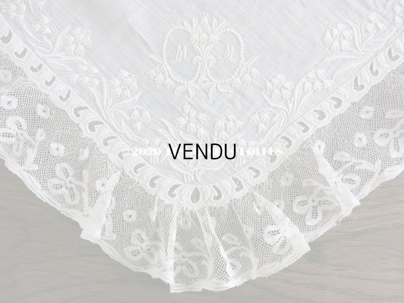 画像5: 19世紀 アンティーク  結婚式のハンカチ 【MM】 鈴蘭のホワイトワーク & 手編みのヴァランシエンヌレース