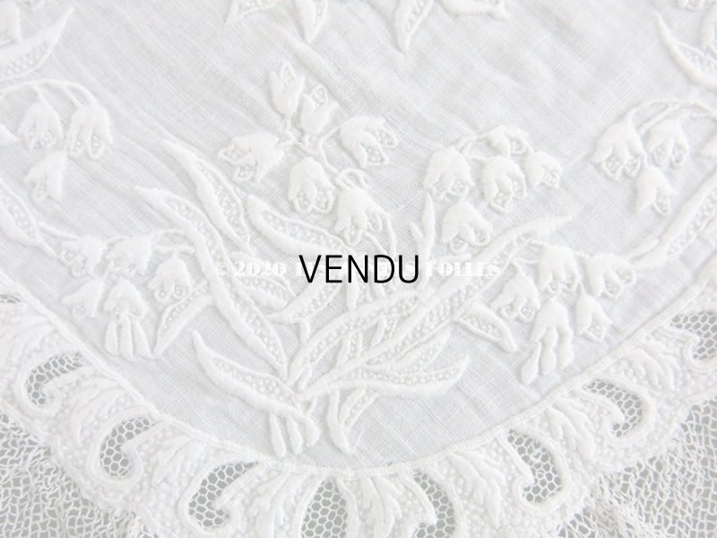 画像7: 19世紀 アンティーク  結婚式のハンカチ 【MM】 鈴蘭のホワイトワーク & 手編みのヴァランシエンヌレース