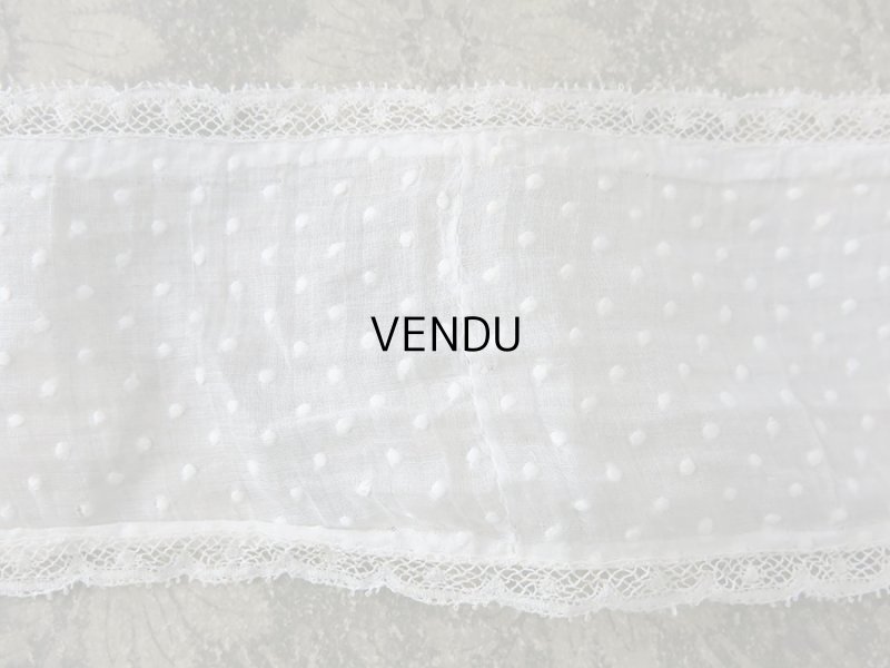 画像7: アンティーク  ドットの刺繍入り コットン生地のリボン　4.5m ヴァランシエンヌレースの縁取り