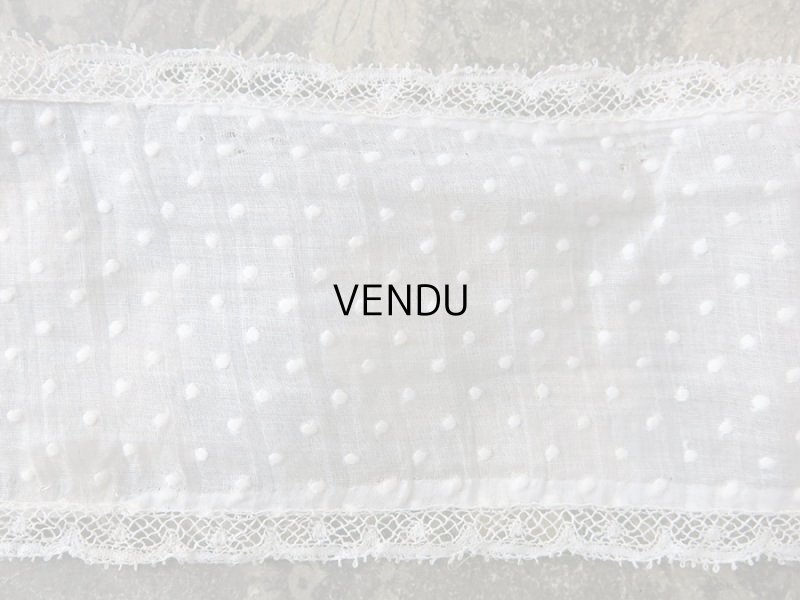 画像9: アンティーク  ドットの刺繍入り コットン生地のリボン　4.5m ヴァランシエンヌレースの縁取り