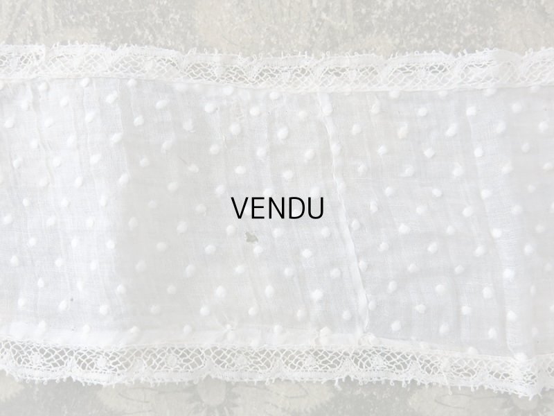 画像12: アンティーク  ドットの刺繍入り コットン生地のリボン　4.5m ヴァランシエンヌレースの縁取り