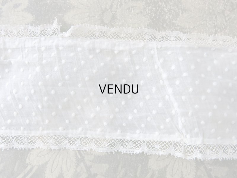 画像10: アンティーク  ドットの刺繍入り コットン生地のリボン　4.5m ヴァランシエンヌレースの縁取り