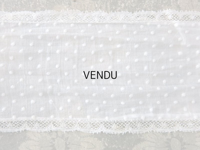 画像13: アンティーク  ドットの刺繍入り コットン生地のリボン　4.5m ヴァランシエンヌレースの縁取り