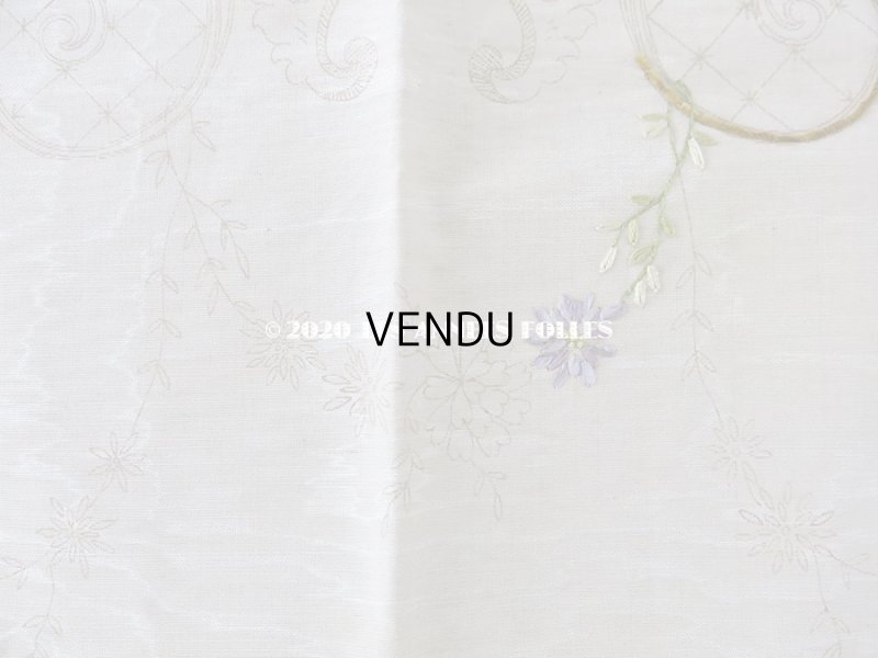 画像6: アンティーク  リボン刺繍の図案入り 大きなシルク製ファブリック