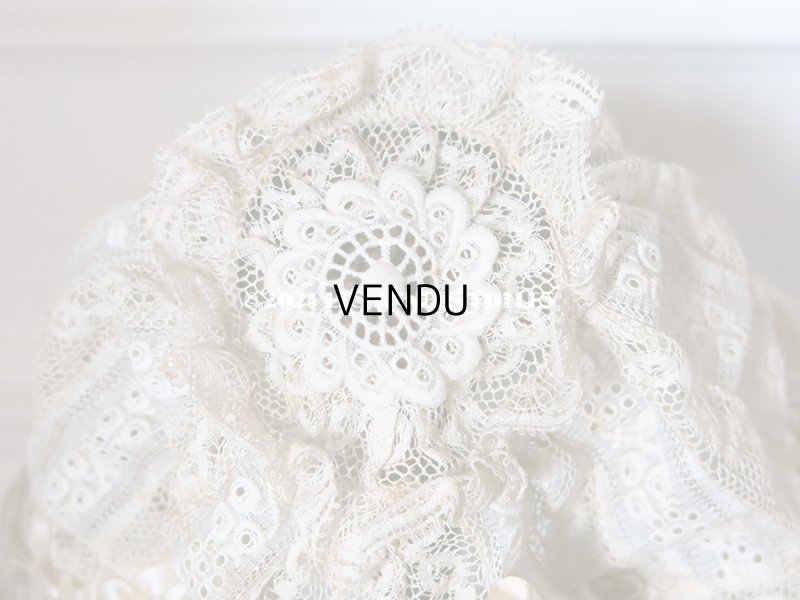 画像11: アンティーク バテム用　レースのボネ オフホワイトのシルクリボン