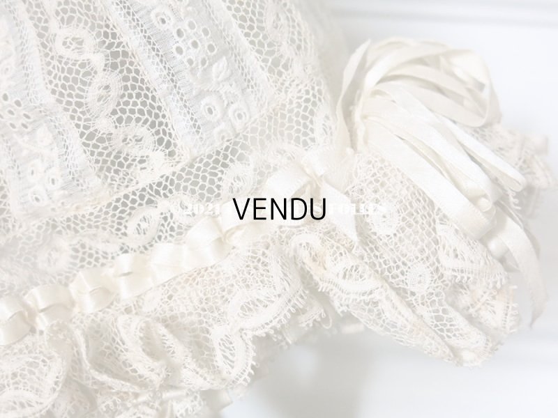 画像8: アンティーク バテム用　レースのボネ オフホワイトのシルクリボン