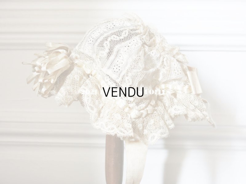 画像5: アンティーク バテム用　レースのボネ オフホワイトのシルクリボン