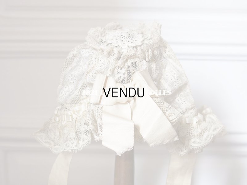 画像6: アンティーク バテム用　レースのボネ オフホワイトのシルクリボン