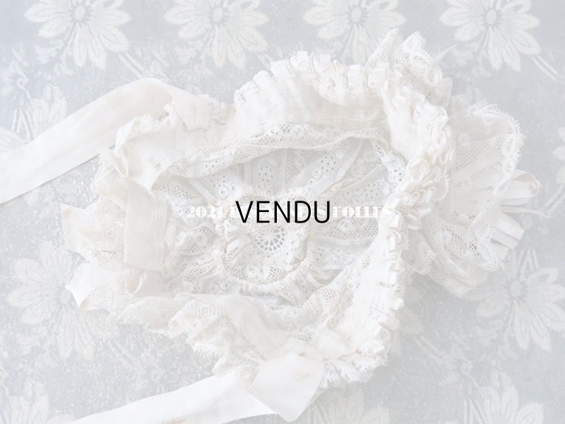 画像13: アンティーク バテム用　レースのボネ オフホワイトのシルクリボン