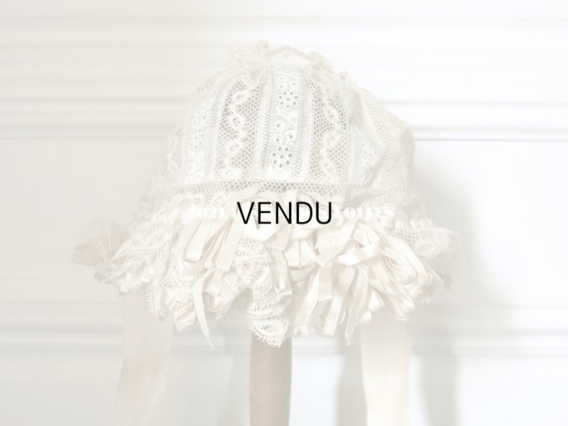 画像7: アンティーク バテム用　レースのボネ オフホワイトのシルクリボン