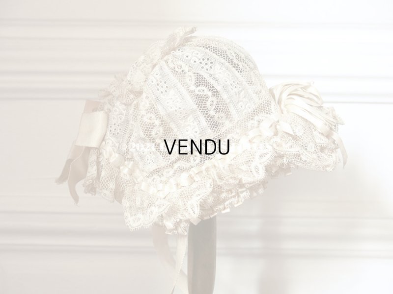 画像4: アンティーク バテム用　レースのボネ オフホワイトのシルクリボン