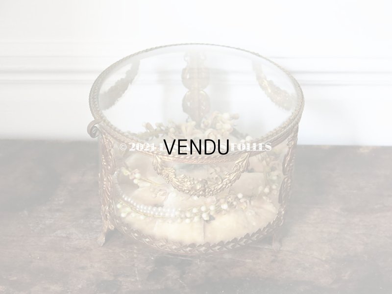 画像3: 19世紀末 アンティーク 大きなコフレ&ティアラ  グローブ・ド・マリエ 淡いピンクオレンジのクッション ワックスフラワーのティアラ